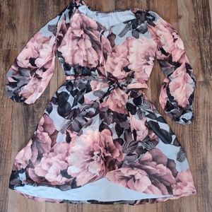 Jennifer Lopez Floral Split Sleeve Tulip Midi Dress L